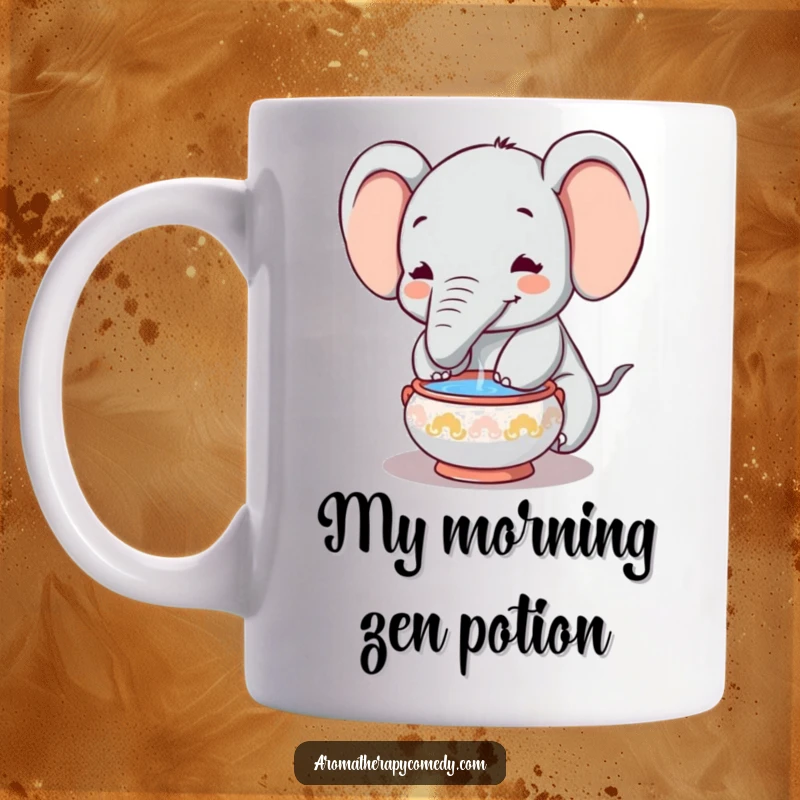 Funny elephant mug with trunk in incense, radiating calm and joy, a unique gift for relaxation lovers.