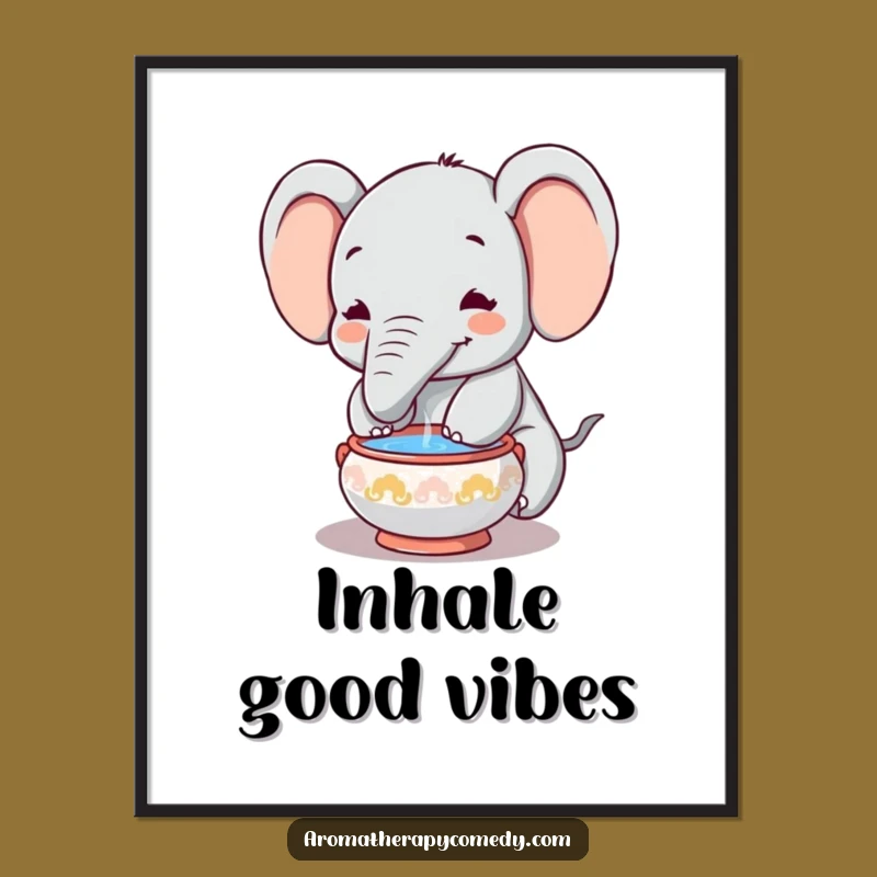 Funny Elephant Incense Poster: Serene Trunk Moment Art Print, Unique Funny Gift
